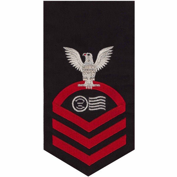 Navy E7 MALE Rating Badge: Postal Clerk - seaworthy red on blue - Hooyah Woodworks LLC
