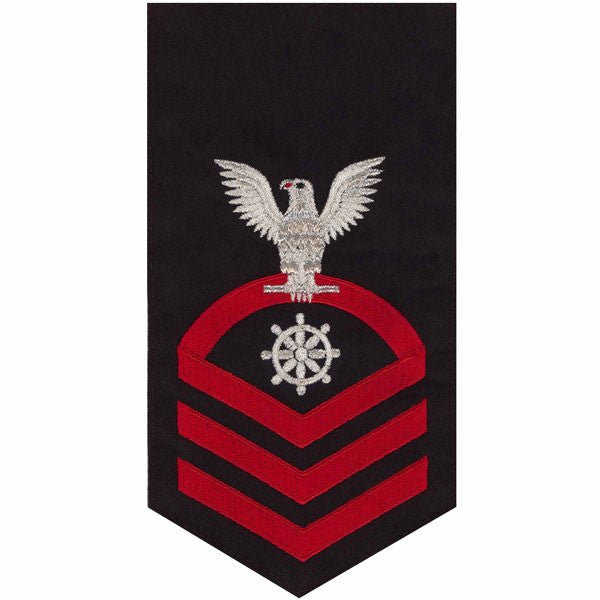 Navy E7 MALE Rating Badge: Quartermaster - seaworthy red on blue - Hooyah Woodworks LLC