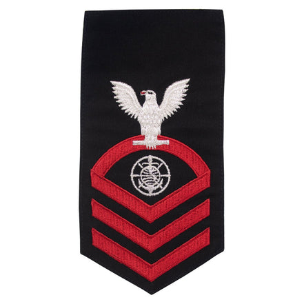 Navy E7 MALE Rating Badge: Religious Programs- seaworthy red on blue - Hooyah Woodworks LLC