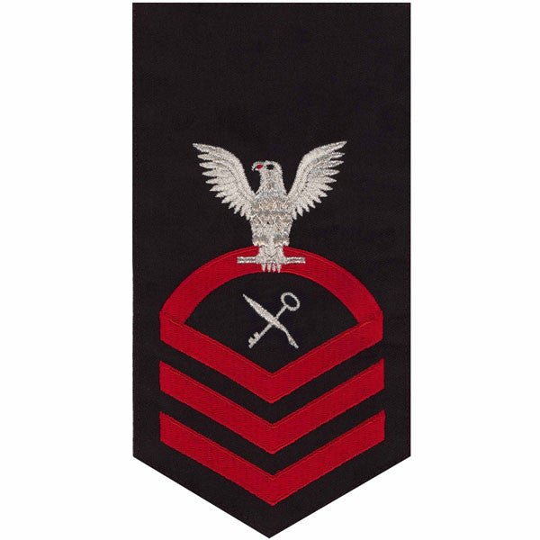 Navy E7 MALE Rating Badge: Retail Services Specialist - seaworthy red on blue - Hooyah Woodworks LLC