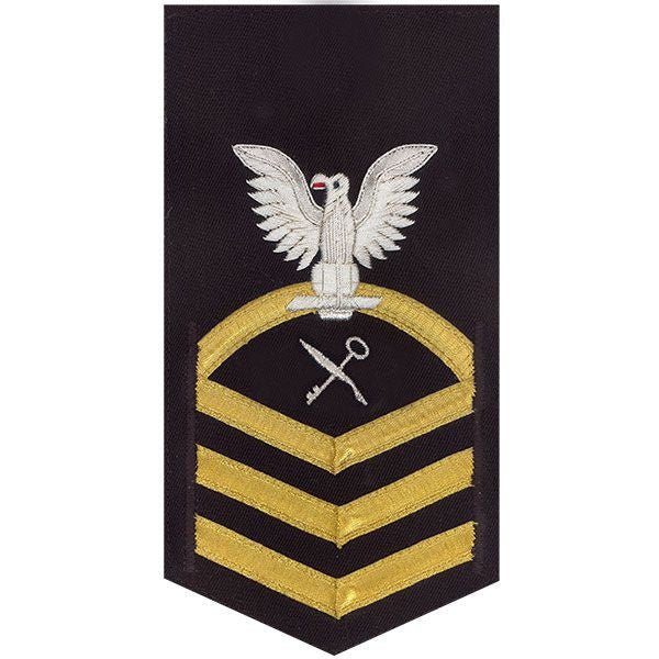 Navy E7 MALE Rating Badge: Retail Services Specialist - vanchief on blue - Hooyah Woodworks LLC
