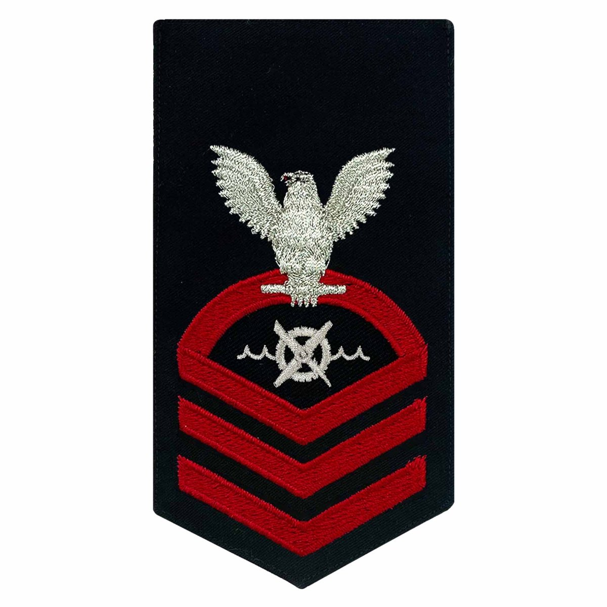 Navy E7 MALE Rating Badge: RW Robotics Warfare Specialist - seaworthy red on blue - Hooyah Woodworks LLC