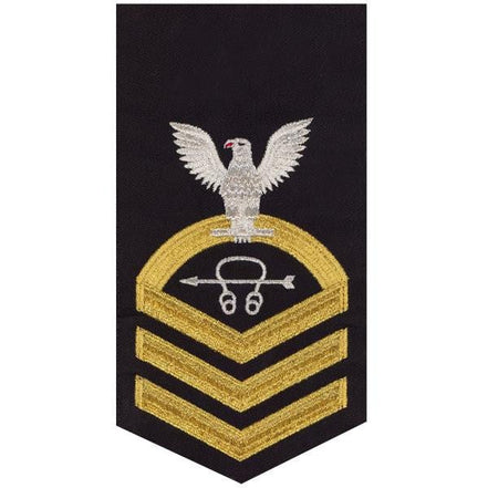 Navy E7 MALE Rating Badge: Sonar Technician - seaworthy gold on blue - Hooyah Woodworks LLC