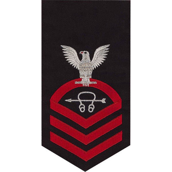 Navy E7 MALE Rating Badge: Sonar Technician - seaworthy red on blue - Hooyah Woodworks LLC
