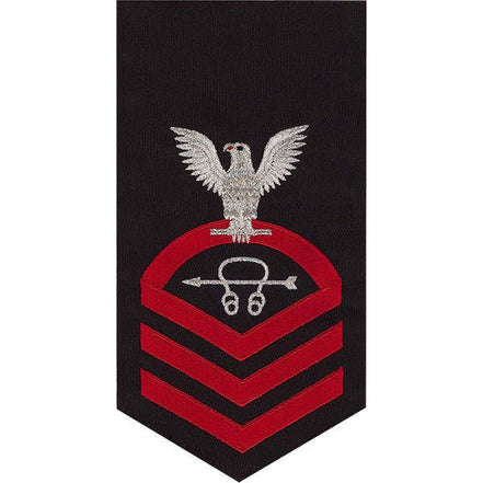 Navy E7 MALE Rating Badge: Sonar Technician - seaworthy red on blue - Hooyah Woodworks LLC