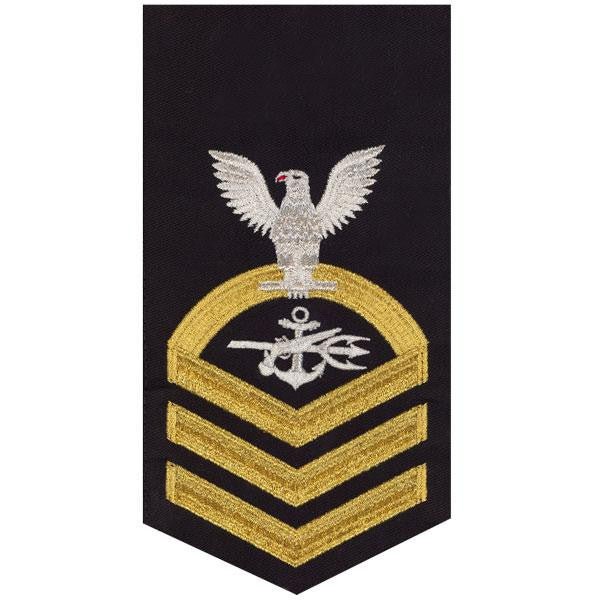 Navy E7 MALE Rating Badge: Special Warfare Operator - seaworthy gold on blue - Hooyah Woodworks LLC