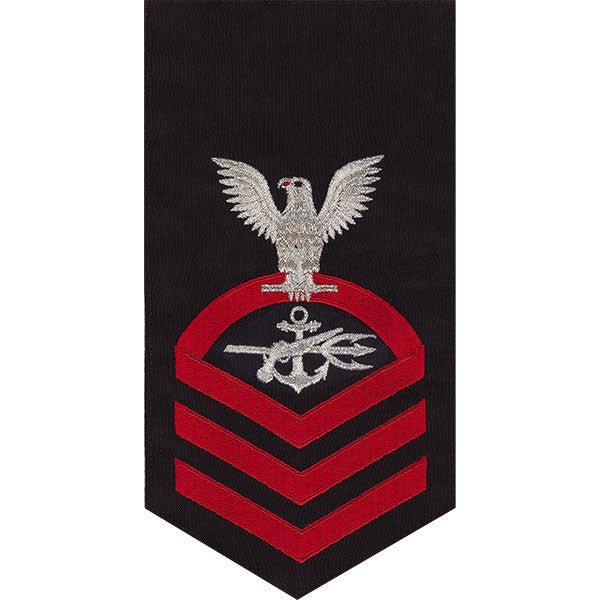 Navy E7 MALE Rating Badge: Special Warfare Operator - seaworthy red on blue - Hooyah Woodworks LLC