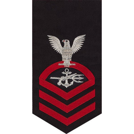 Navy E7 MALE Rating Badge: Special Warfare Operator - seaworthy red on blue - Hooyah Woodworks LLC