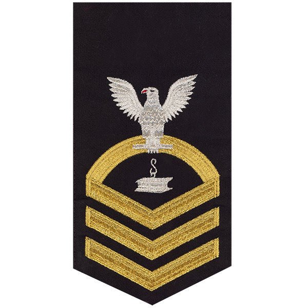 Navy E7 MALE Rating Badge: Steelworker - seaworthy gold on blue - Hooyah Woodworks LLC