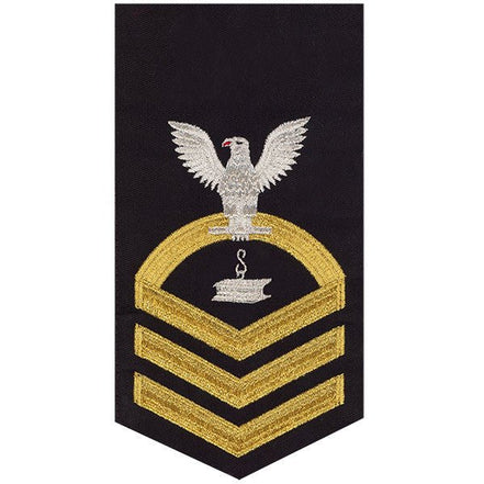 Navy E7 MALE Rating Badge: Steelworker - seaworthy gold on blue - Hooyah Woodworks LLC