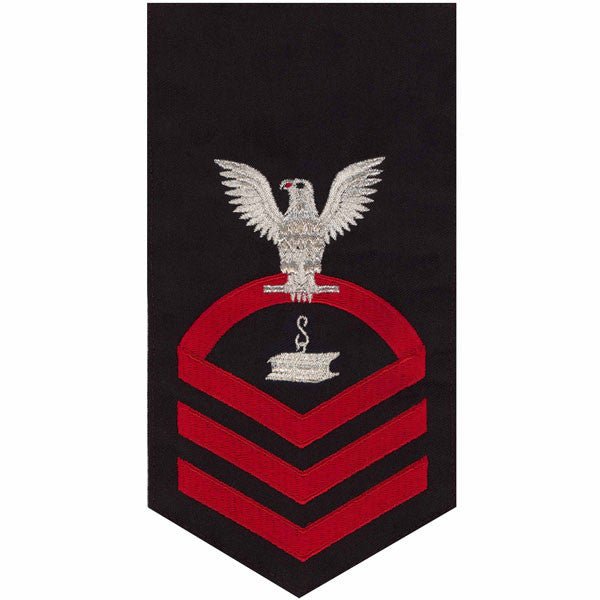 Navy E7 MALE Rating Badge: Steelworker - seaworthy red on blue - Hooyah Woodworks LLC