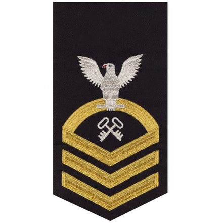Navy E7 MALE Rating Badge: Storekeeper and Logistics Specialist - seaworthy gold on blue - Hooyah Woodworks LLC