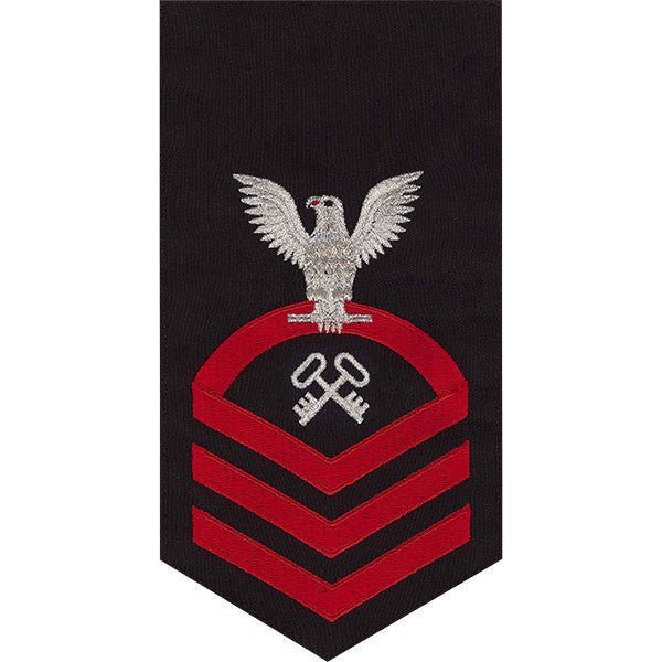 Navy E7 MALE Rating Badge: Storekeeper and Logistics Specialist - seaworthy red on blue - Hooyah Woodworks LLC