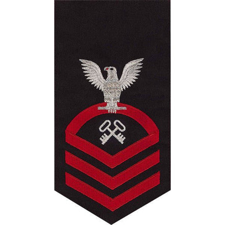 Navy E7 MALE Rating Badge: Storekeeper and Logistics Specialist - seaworthy red on blue - Hooyah Woodworks LLC