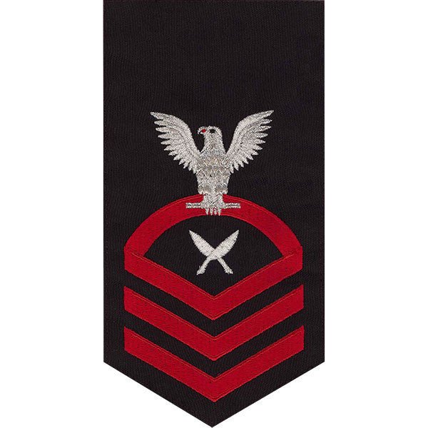 Navy E7 MALE Rating Badge: Yeoman - seaworthy red on blue - Hooyah Woodworks LLC