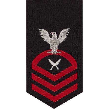 Navy E7 MALE Rating Badge: Yeoman - seaworthy red on blue - Hooyah Woodworks LLC