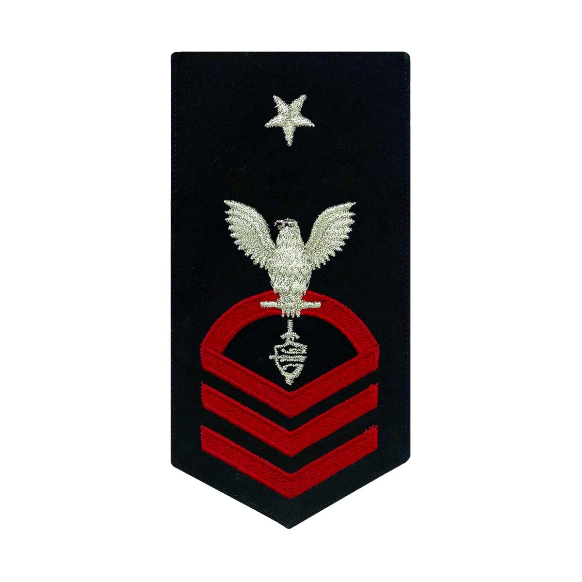 Navy E8 FEMALE Rating Badge: CWT Cyber Warfare Technician - seaworthy red on blue - Hooyah Woodworks LLC