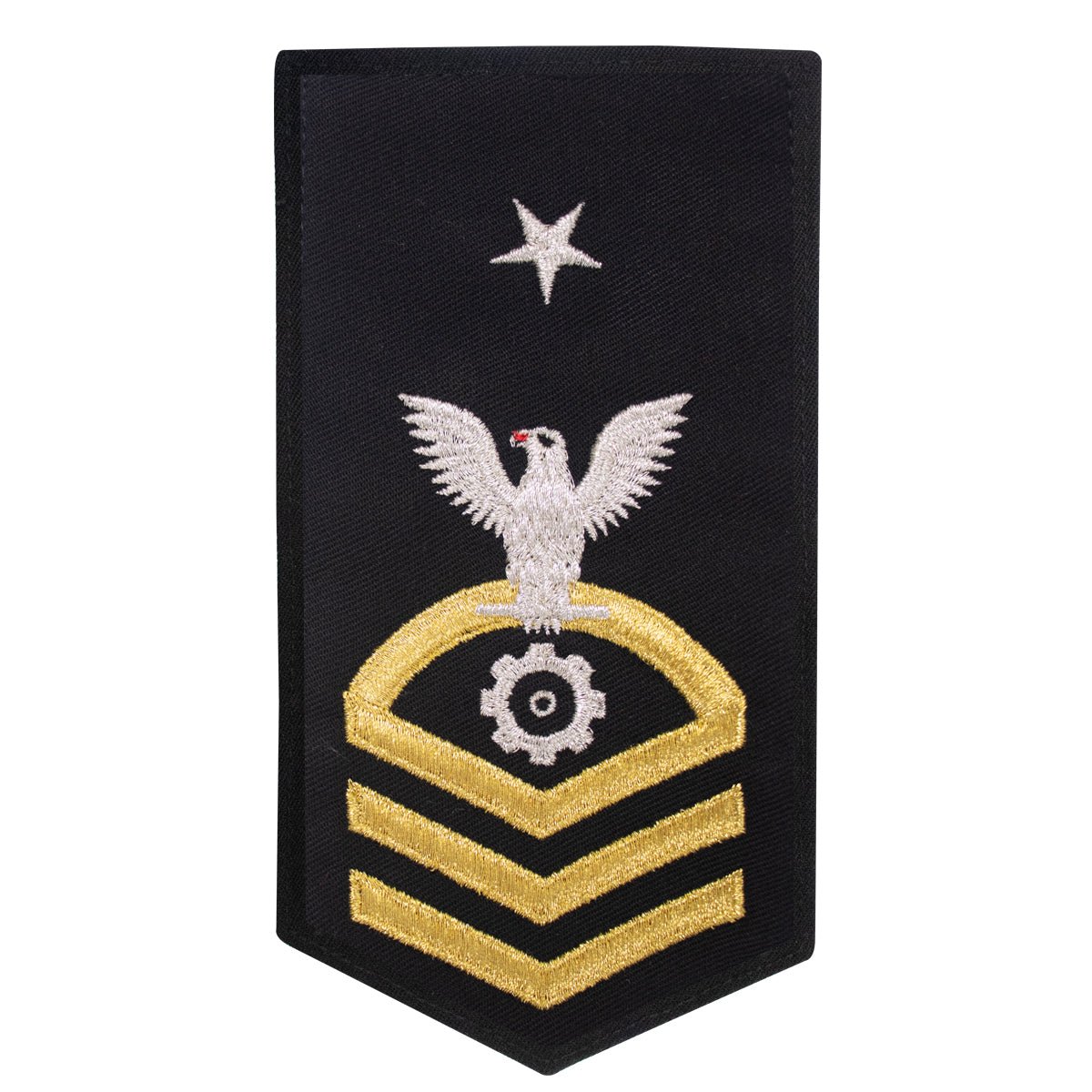 Navy E8 FEMALE Rating Badge: Engineman - seaworthy gold on blue - Hooyah Woodworks LLC