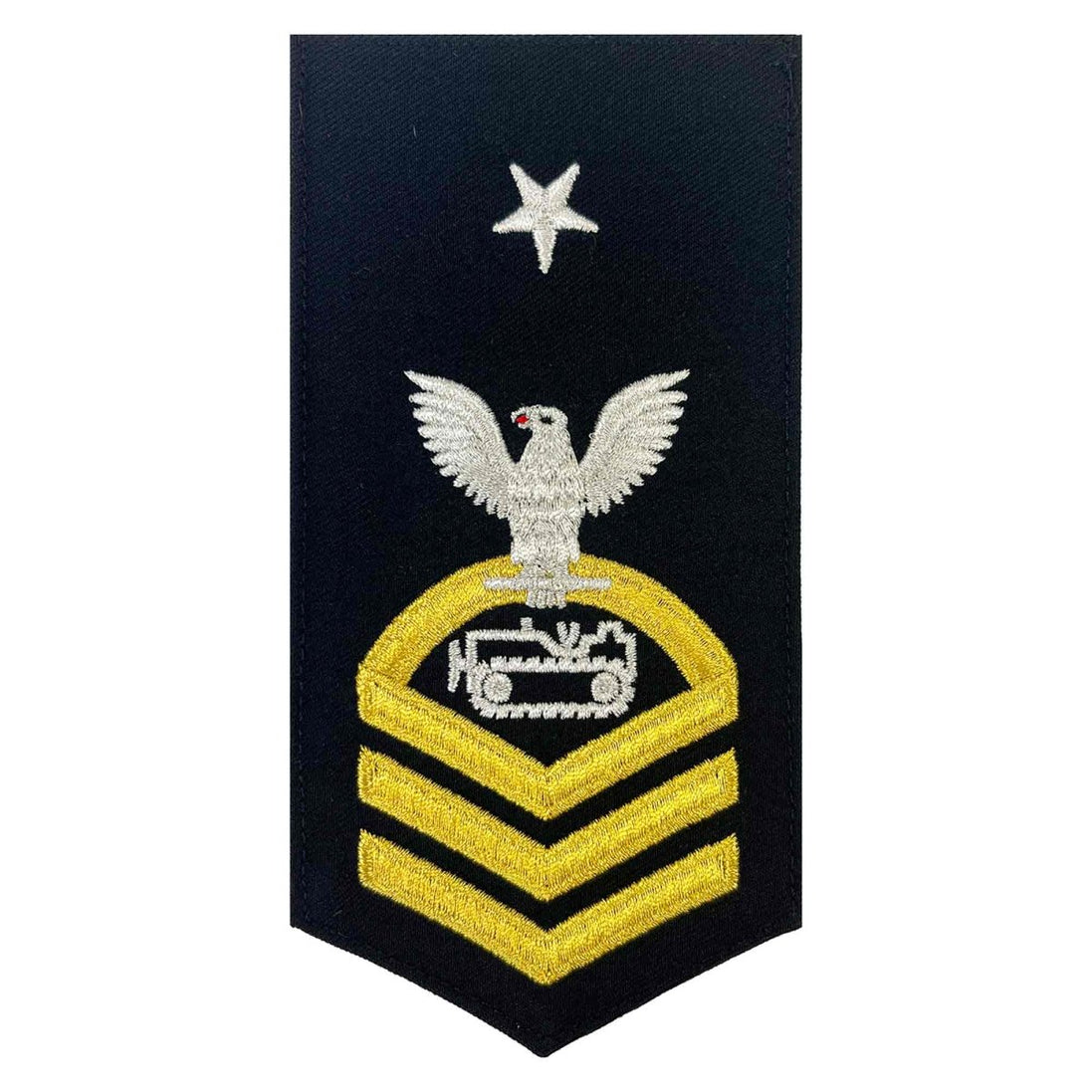 Navy E8 FEMALE Rating Badge: EO Equipment Operator - seaworthy gold on blue - Hooyah Woodworks LLC