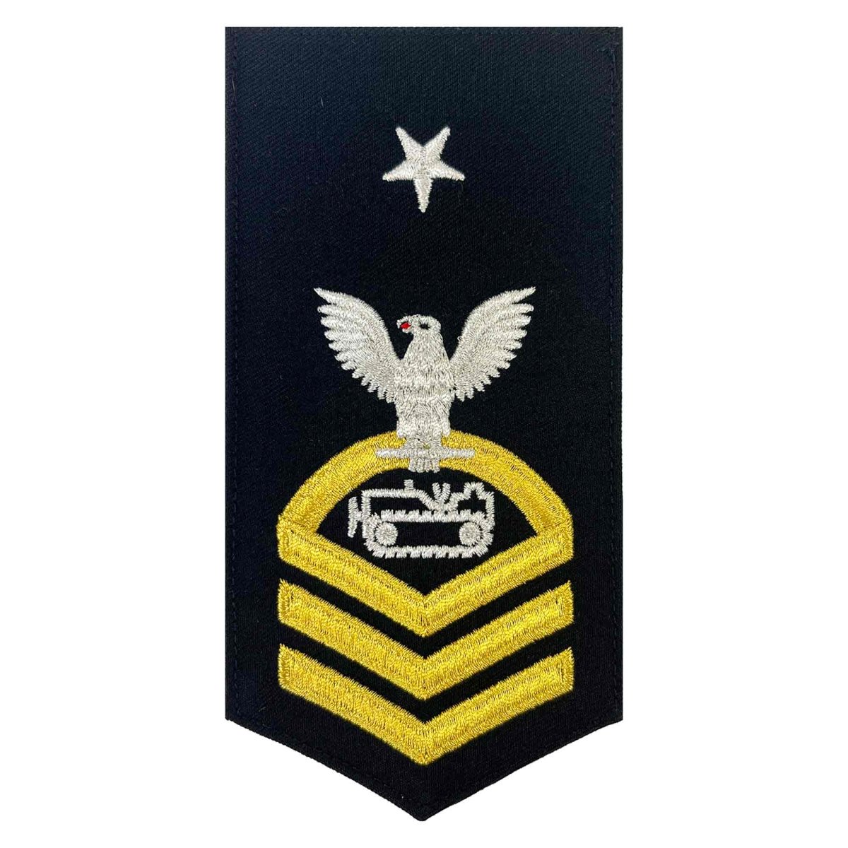 Navy E8 FEMALE Rating Badge: EO Equipment Operator - seaworthy gold on blue - Hooyah Woodworks LLC