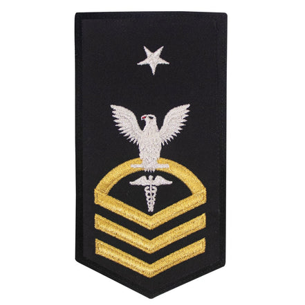 Navy E8 FEMALE Rating Badge: HM Hospitalman - seaworthy gold on blue - Hooyah Woodworks LLC