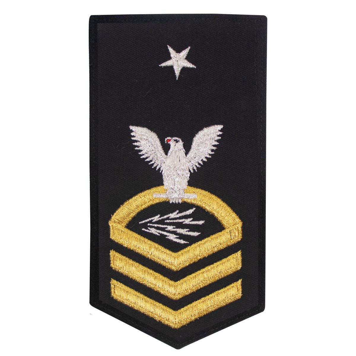 Navy E8 FEMALE Rating Badge: IT INFORMATION SYSTEMS TECH - seaworthy gold on blue - Hooyah Woodworks LLC