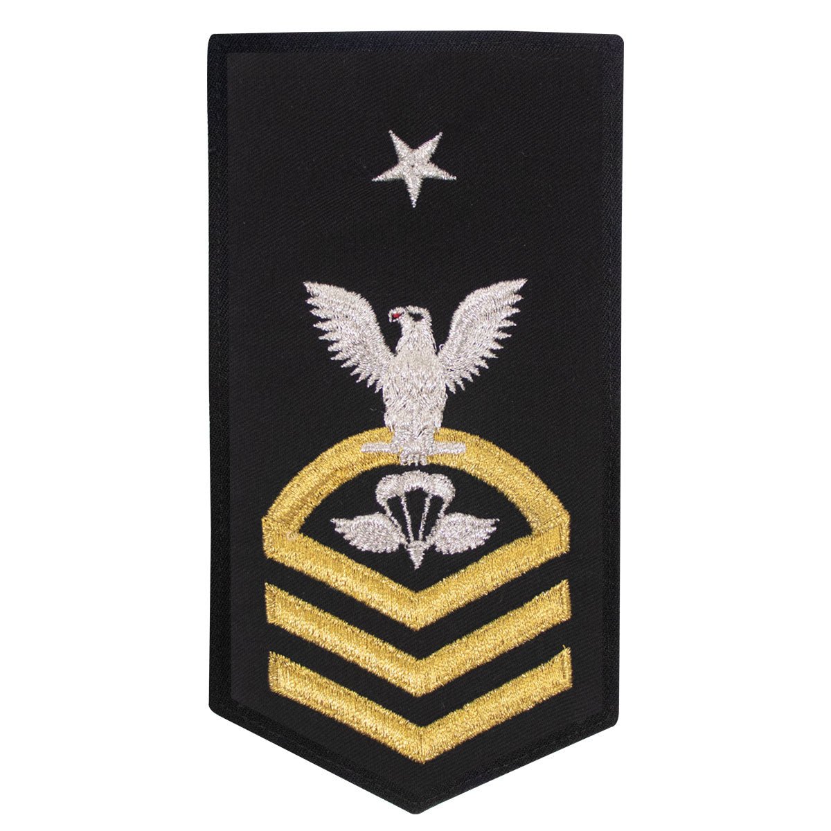 Navy E8 FEMALE Rating Badge: PR Aircrew Survival Equipmentman - seaworthy gold on blue - Hooyah Woodworks LLC