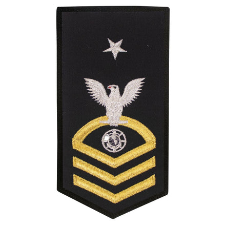 Navy E8 FEMALE Rating Badge: RP Religious Programs Specialist - seaworthy gold on blue - Hooyah Woodworks LLC