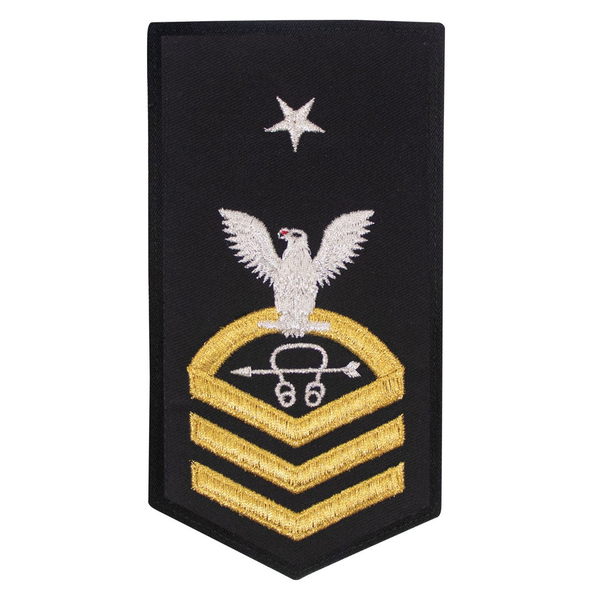Navy E8 FEMALE Rating Badge: ST Sonarman - seaworthy gold on blue - Hooyah Woodworks LLC