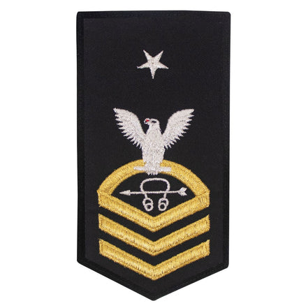 Navy E8 FEMALE Rating Badge: ST Sonarman - seaworthy gold on blue - Hooyah Woodworks LLC