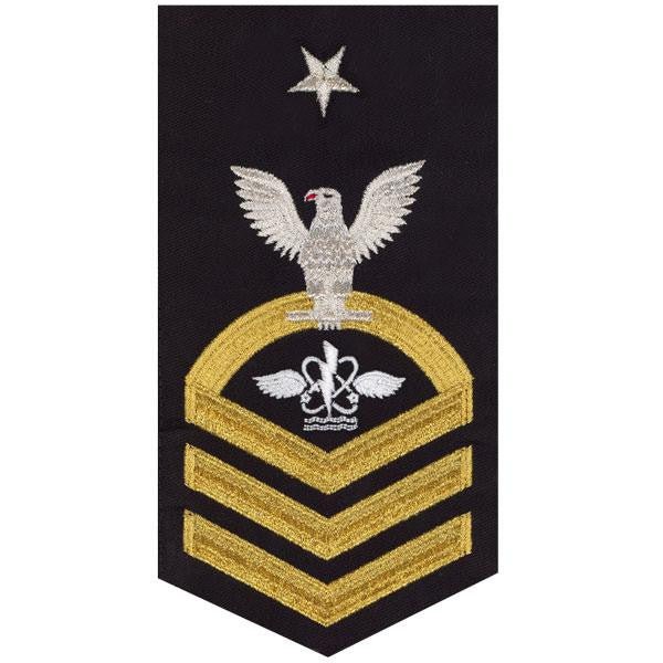 Navy E8 MALE Rating Badge: Aviation Anti-Submarine Warfare Operator - seaworthy gold on blue - Hooyah Woodworks LLC