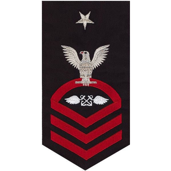 Navy E8 MALE Rating Badge: Aviation Boatswain's Mate - seaworthy red on blue - Hooyah Woodworks LLC