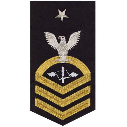 Navy E8 MALE Rating Badge: Aviation Maintenance Administration - seaworthy gold on blue - Hooyah Woodworks LLC
