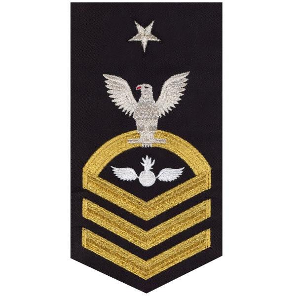 Navy E8 MALE Rating Badge: Aviation Ordnanceman - seaworthy gold on blue - Hooyah Woodworks LLC