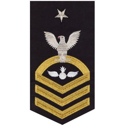 Navy E8 MALE Rating Badge: Aviation Ordnanceman - seaworthy gold on blue - Hooyah Woodworks LLC