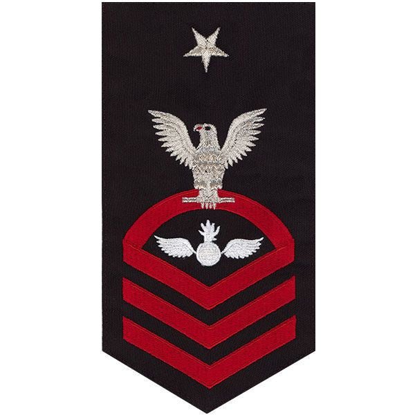 Navy E8 MALE Rating Badge: Aviation Ordnanceman - seaworthy red on blue - Hooyah Woodworks LLC