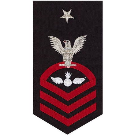 Navy E8 MALE Rating Badge: Aviation Ordnanceman - seaworthy red on blue - Hooyah Woodworks LLC