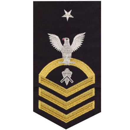 Navy E8 MALE Rating Badge: Builder - seaworthy gold on blue - Hooyah Woodworks LLC