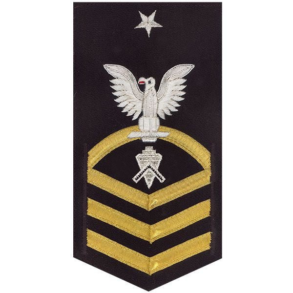 Navy E8 MALE Rating Badge: Builder - vanchief on blue - Hooyah Woodworks LLC