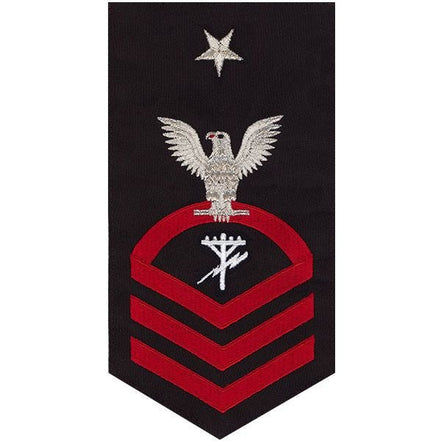 Navy E8 MALE Rating Badge: Construction Electrician - seaworthy red on blue - Hooyah Woodworks LLC