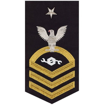 Navy E8 MALE Rating Badge: Construction Mechanic - seaworthy gold on blue - Hooyah Woodworks LLC