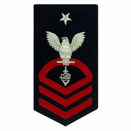 Navy E8 MALE Rating Badge: CWT Cyber Warfare Technician - seaworthy red on blue - Hooyah Woodworks LLC
