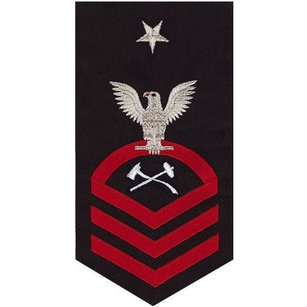 Navy E8 MALE Rating Badge: Damage Controlman - seaworthy red on blue - Hooyah Woodworks LLC
