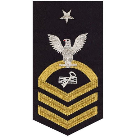 Navy E8 MALE Rating Badge: Disbursing Clerk - seaworthy gold on blue - Hooyah Woodworks LLC