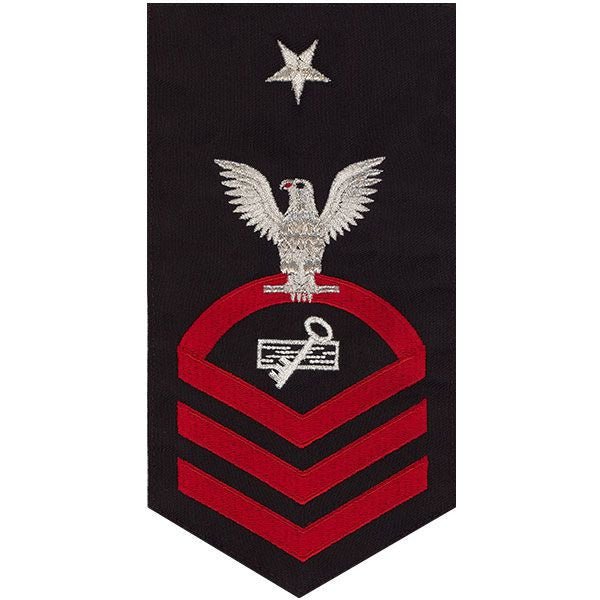 Navy E8 MALE Rating Badge: Disbursing Clerk - seaworthy red on blue - Hooyah Woodworks LLC