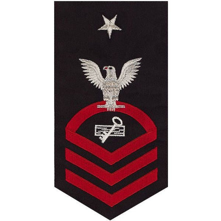 Navy E8 MALE Rating Badge: Disbursing Clerk - seaworthy red on blue - Hooyah Woodworks LLC
