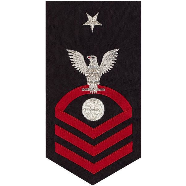 Navy E8 MALE Rating Badge: Electrician's Mate - seaworthy red on blue - Hooyah Woodworks LLC