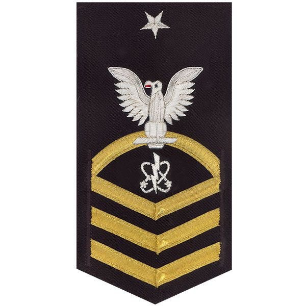 Navy E8 MALE Rating Badge: Electronics Warfare Technician - vanchief on blue - Hooyah Woodworks LLC