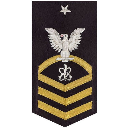 Navy E8 MALE Rating Badge: Electronics Warfare Technician - vanchief on blue - Hooyah Woodworks LLC