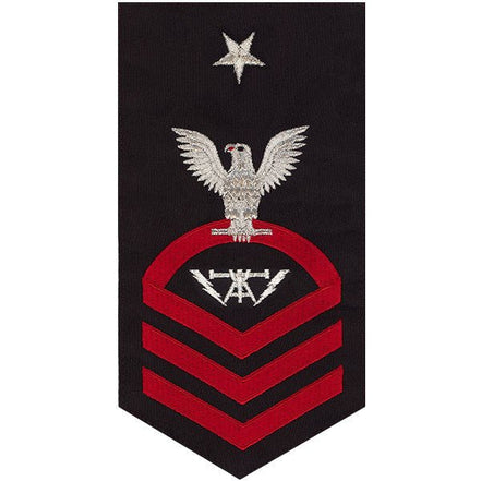 Navy E8 MALE Rating Badge: Fire Controlman - seaworthy red on blue - Hooyah Woodworks LLC
